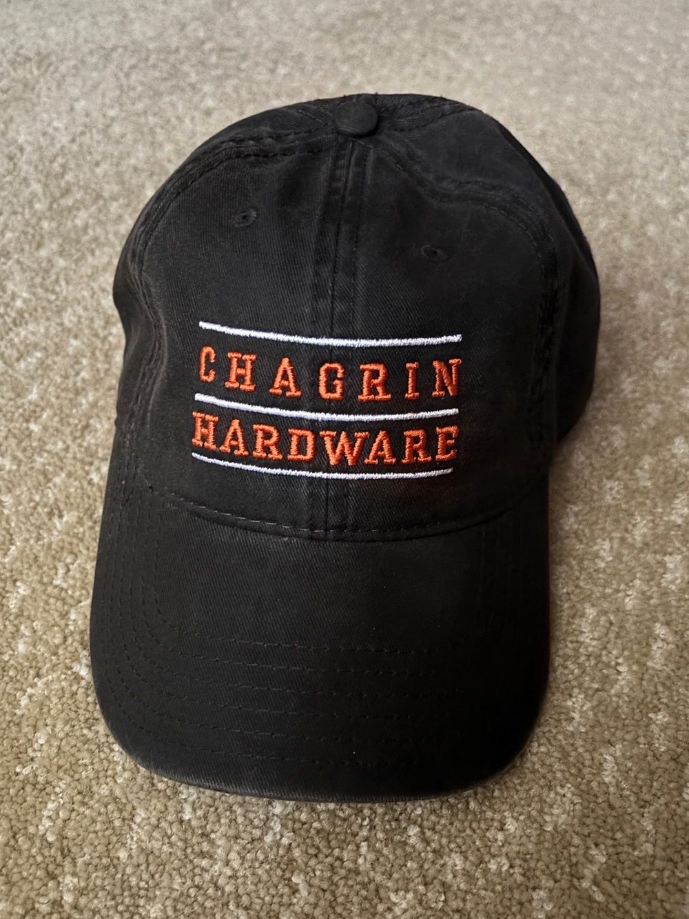 Chagrin Hardware Ohio Falls Black Orange Embroidered Baseball Cap, Cleveland OS